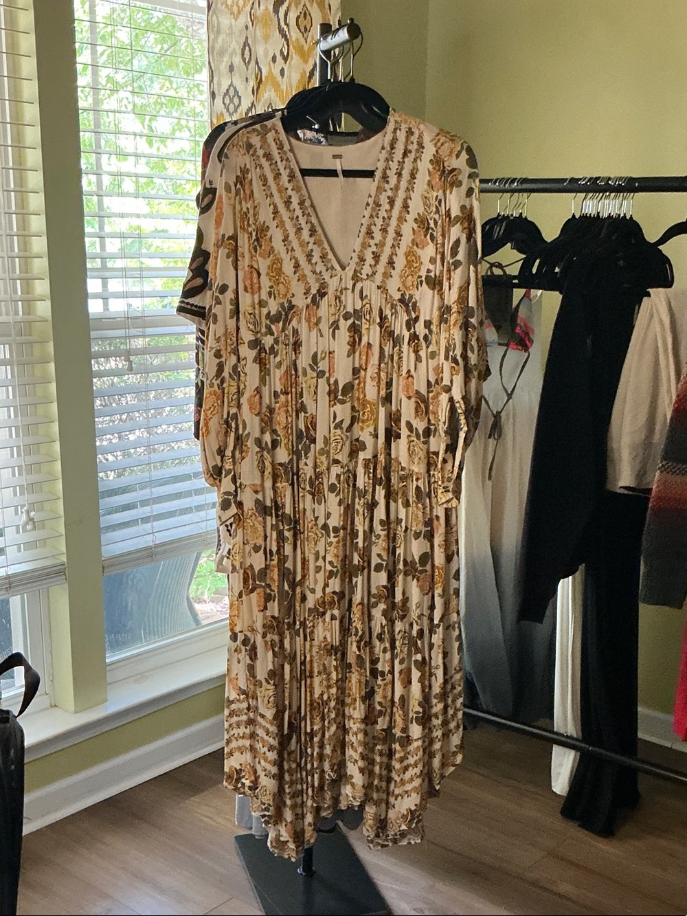 Free People Cream Maxi Dress with Mustard & Olive Floral Print